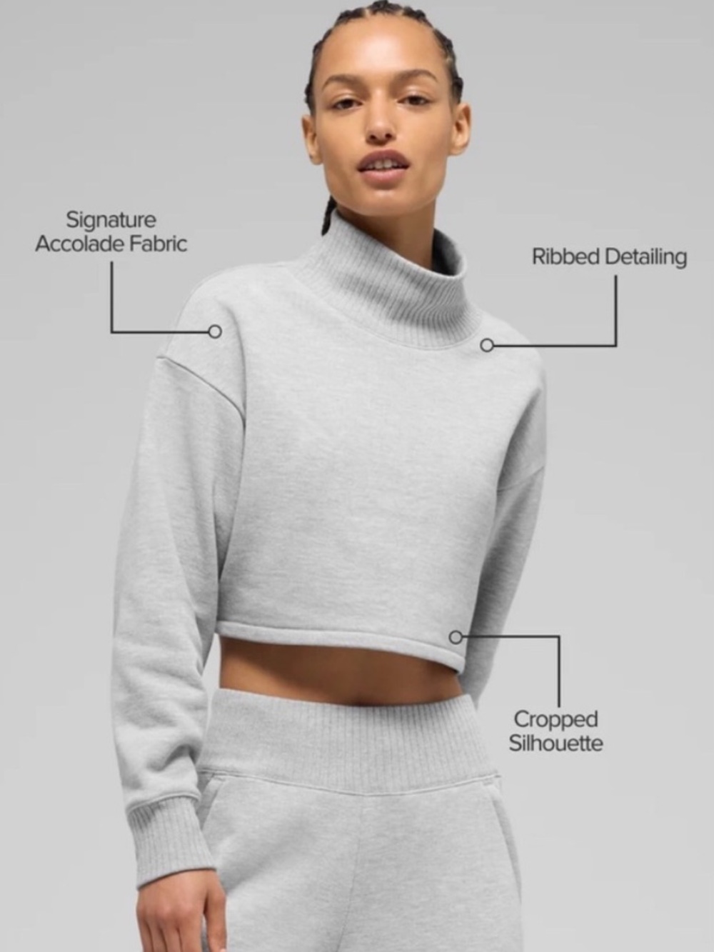ALO Yoga Small Cropped Serenity Coverup Fleece Sweatshirt Top Ribbed Neck Gray - Picture 3 of 14